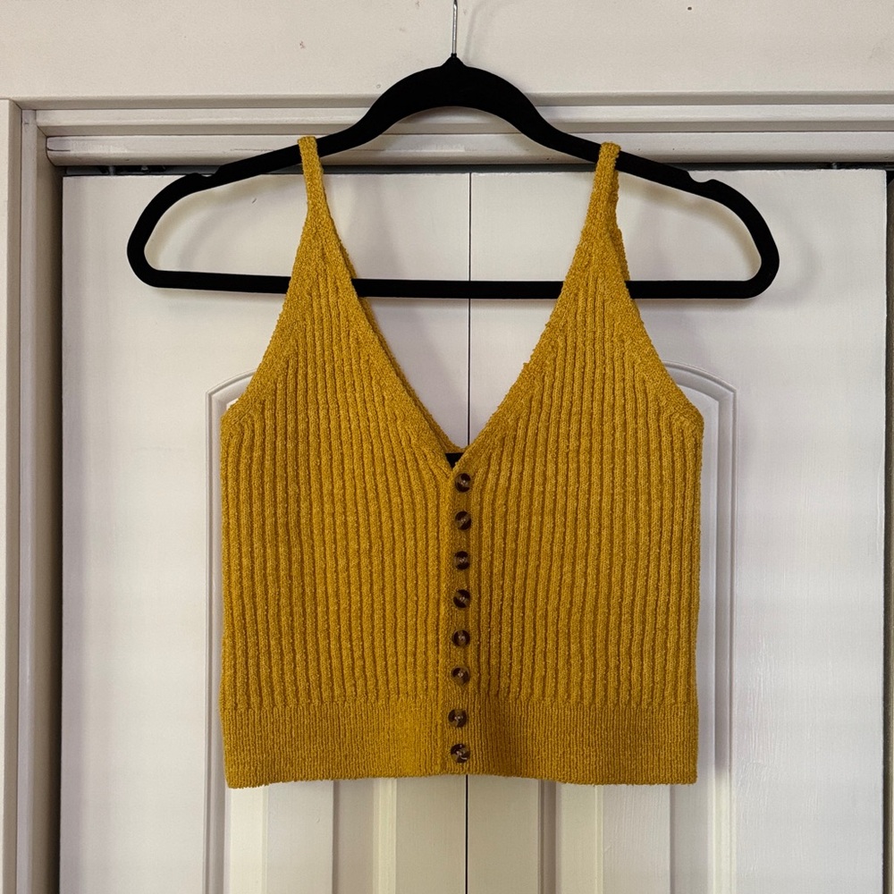 Mustard Button-Down Knit Tank Top